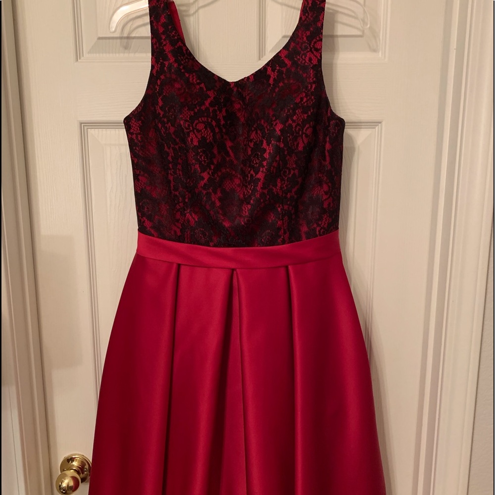 Da Vinci Red &Black Lace Tea Length gown